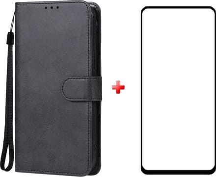 Motorola Moto E13 zwart agenda book case hoesje + full glas screenprotector