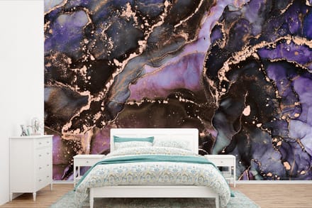 Behang - Fotobehang Marmer - Goud - Roze - Breedte 330 cm x hoogte 220 cm