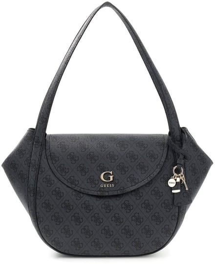GUESS schoudertas handtas Coleen Logo Flap Shoulder Bag Coal Logo donkergrijs