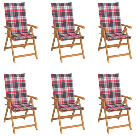 vidaXL - Inklapbare - stoelen - 6 - st - met - rood - geruite - kussens