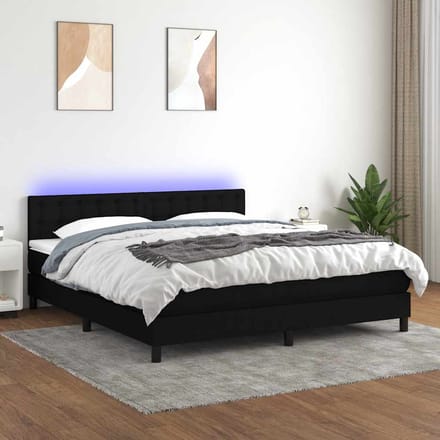 vidaXL - Boxspring - met - matras - en - LED - stof - zwart - 180x200 - cm
