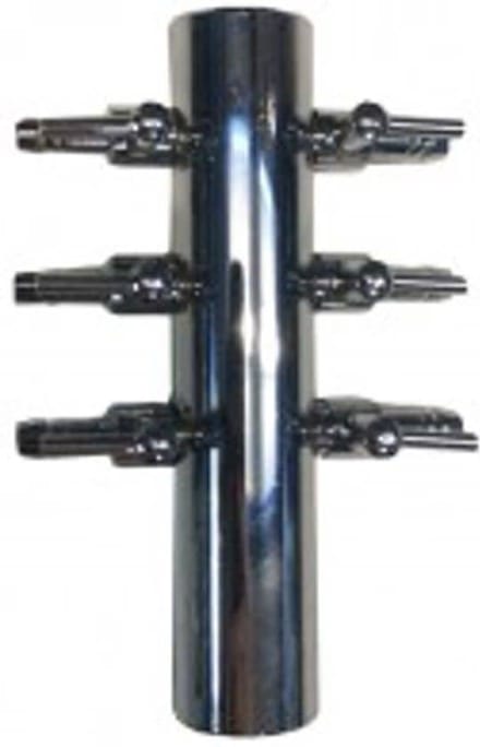 Luchtverdeler messing 6 uitgangen 4mm