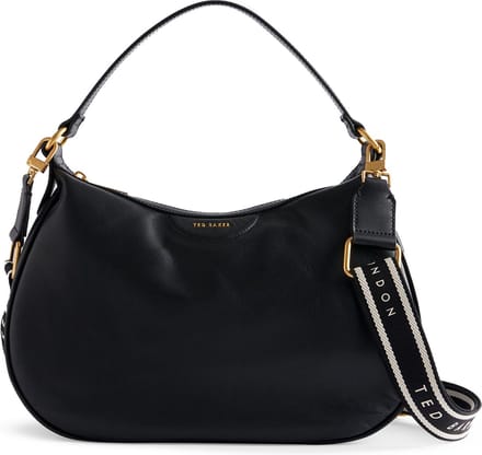 Ted Baker Leren Schoudertas Esiah Webbing Slouchy Leather Hobo Bag Black Zwart