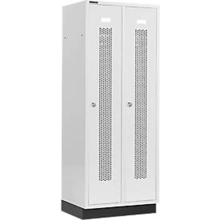Schäfer Shop Select Kledinglocker, met geperforeerde rijen, 2 compartimenten, 400 mm, met fitting, cilinderslot, deur lichtgrijs