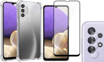 Hoesje geschikt voor Samsung Galaxy A32 5G - Screenprotector FullGuard & Camera Lens Screen Protector - Back Cover Case ShockGuard Transparant