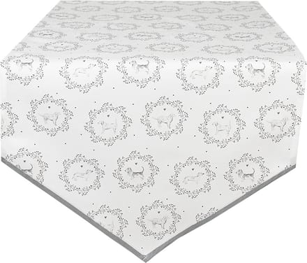 Clayre & Eef Tafelloper 50x160 cm Wit Grijs Katoen Hond