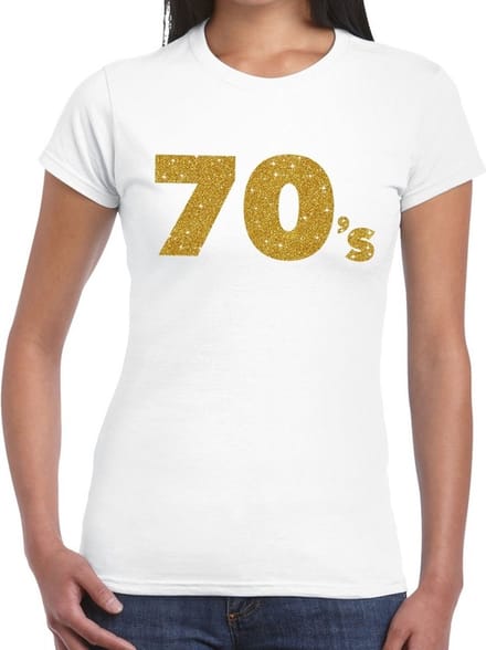 70's goud glitter t-shirt wit dames - dames shirt 70's M
