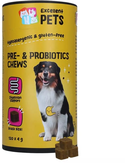 Excellent Pets Pre- & Probiotica Chews - 120 stuks - Honden Supplementen - Ter ondersteuning van Spijsvertering en Darmflora