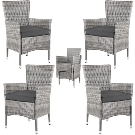 Casaria Polyrattan Tuinstoelen – 4 Stuks Stapelbaar & Kussens – Grijs