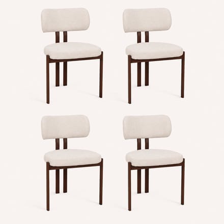 Eetkamerstoel Myra- Japandi design- set van 4 stuks- Beige Structuurstof- Zetelsenbedden Tafel en Stoel