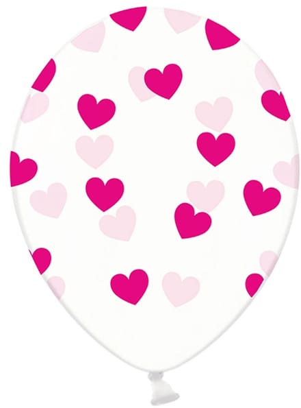 Partydeco - Ballonnen clear hartjes fuchsia 6 stuks