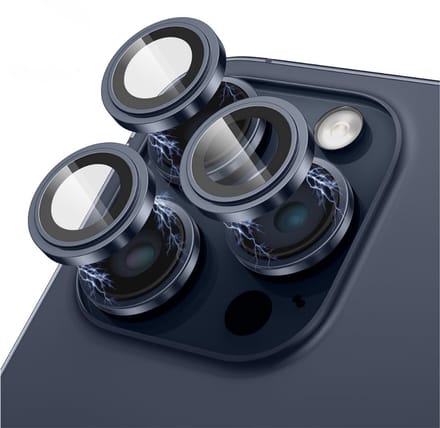 Viewr Camera Lens Protector iPhone 15 Pro / 15 Pro Max – 9H Gehard Glas Camerabeschermer – Met Installatieframe – Blauw