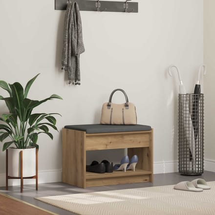 vidaXL - Hallenbank - Artisan - Eik - 63 - x - 38 - x - 45 - cm - Geengineerd - Hout - en - Stof