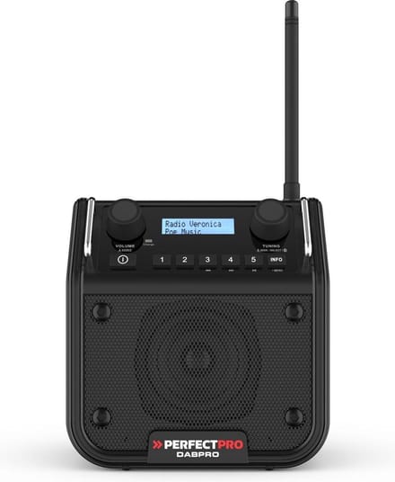 PerfectPro DABPRO Bouwradio DAB+, VHF (FM) AUX, Bluetooth Stofvast, Spatwaterbestendig, Stofdicht Zwart