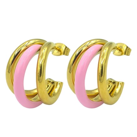 Chunky oorbellen roze emaille – Dames oorstekers (30x16mm)