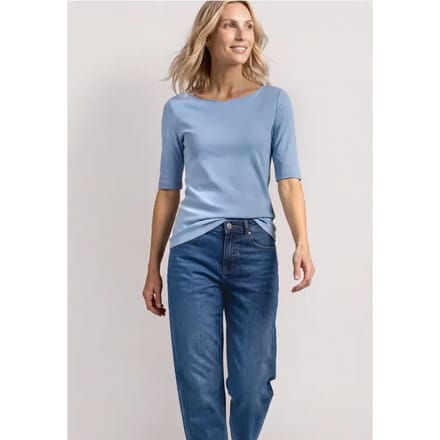 Shirt met golvende halslijn in effen kleur