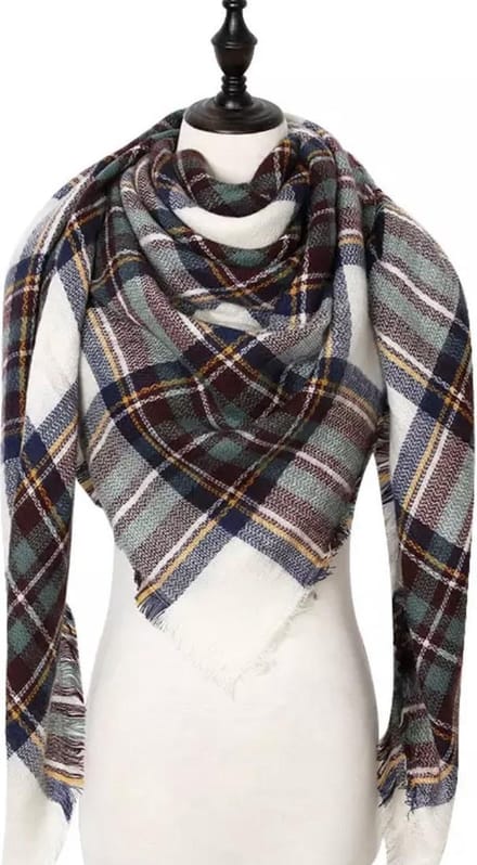 Emilie Scarves - sjaal - driehoeksjaal - geruit - wit - blauw