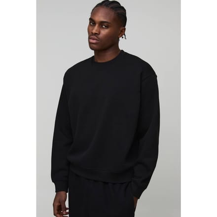 Essential Oversized Boxy Crew Neck Sweatshirt | Black | Size Small