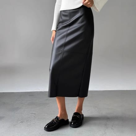 Dames Winter Nieuwe Hoge Taille Slanke Split Rok PU Leer Midi-lengte Heupbedekkende Rok S gray