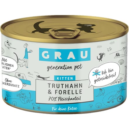 6x200g Kitten Kalkoen/Forel Bliksmulpotjes Grau Kattenvoer