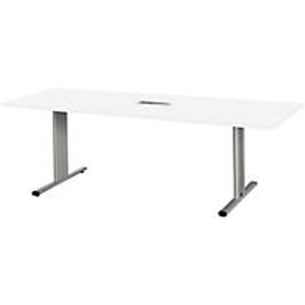 Schäfer Shop Select Vergadertafel Planova, rechthoekig incl. netbox, 2000 x 800 mm, wit, accentlijst blank aluminium