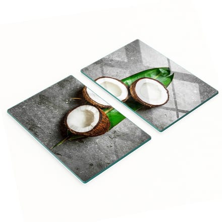 Glazen snijplanken met afbeelding van een halve kokosnoot, 2x40x52 cm