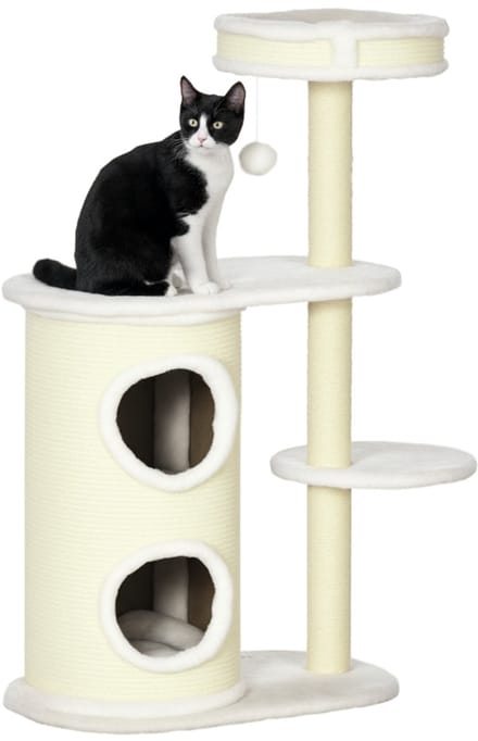 Krabpaal met Krabton - 59 x 35 x 100 cm - Met Kattenbed en Speelgoed - Crème Wit