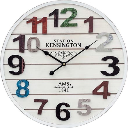 AMS W9538 - Wandklok - Analoog - Hout - Wit - Multikleur