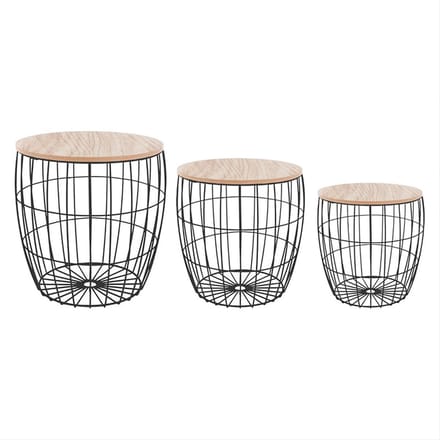 Set van 3 tabellen tabbladen geometrische ronde sofa - Acier|Hout|Paulownia - Wit - Wit - SILUMEN