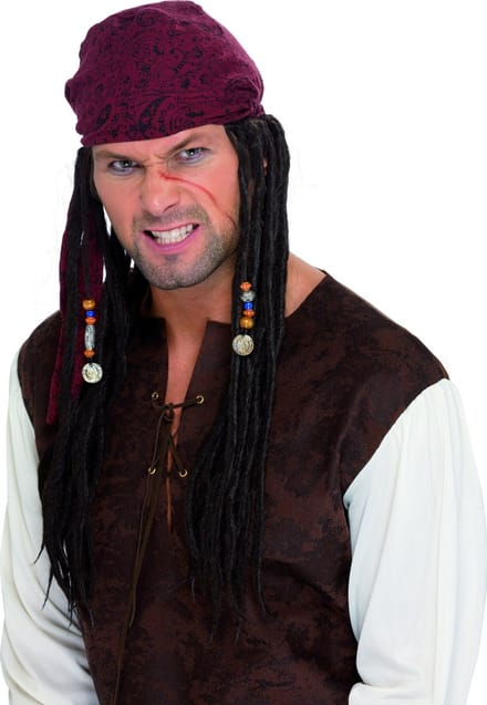 Piratenpruik Bruin met kralen