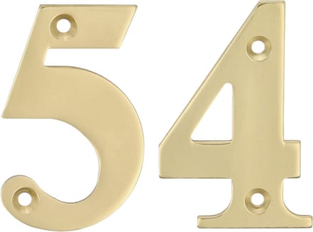 AMIG Huisnummer 54 - massief messing - 10cm - incl. bijpassende schroeven - gepolijst - goudkleur
