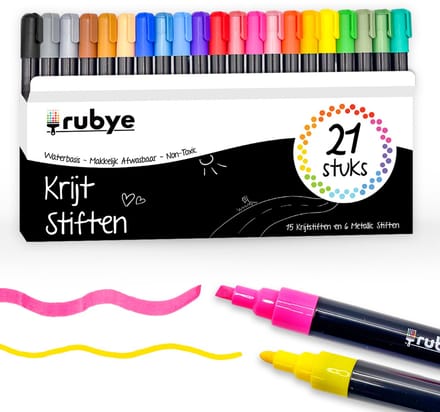 Rubye® Raamstiften - Krijtstiften afwasbaar voor kinderen - 21 stuks