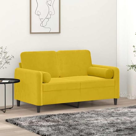vidaXL - Tweezitsbank - met - sierkussens - 120 - cm - fluweel - geel