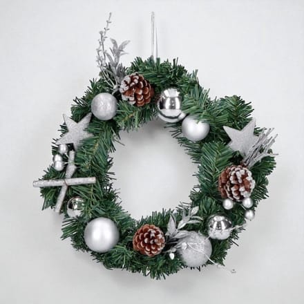 Decoratieve Kerstkrans Groen/Zilver - ø30 cm - Kerstdecoratie