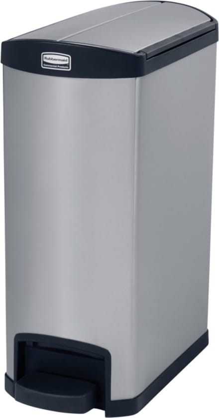 Rubbermaid - Slim Jim Step On container End Step RVS 50 liter - Stainless steel - mat RVS, zwart - Prullenbak