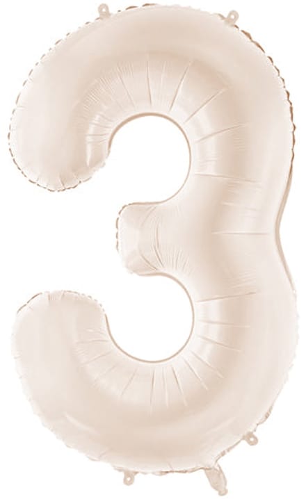 Fluwelen folieballon cijfer 3 in beige 86cm