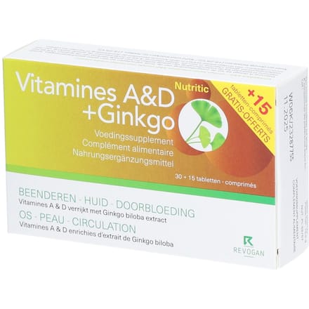 Nutritic Vitamines A&D+Ginkgo | Immuunsysteem & doorbloeding + 15 GRATIS tabletten 45 Ovale