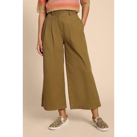 White Stuff Samira Wide Leg Crop Trouser Khaki Green Größe: 12 REGULAR | Ausgestellte Hosen Outlet | Damen | Braun