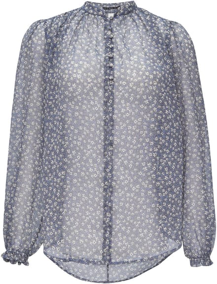 QS - female - Half doorschijnende chiffon blouse met pofmouwen
