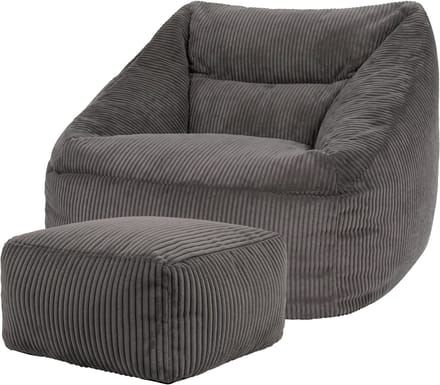 icon - Natalia XL Zitzak Fauteuil met Poef - Ribfluweel - Houtskool