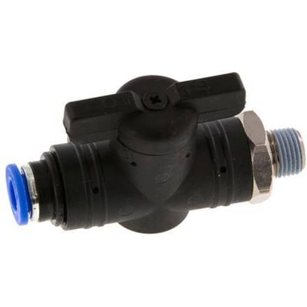 6 mm - R1/8'' Kunststof/Messing rechte 2-Weg Kogelkraan