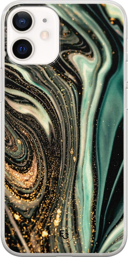Hoesje geschikt voor iPhone 12 Mini - Marble khaki - Soft Case - TPU - Marmer - Groen - ELLECHIQ