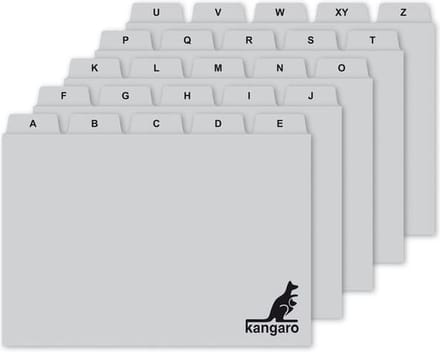 Kangaro tabkaarten - grijs - 210x150/160mm - alfabet - 4AZ