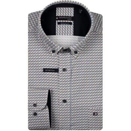 Giordano Overhemd Ivy Abstract Graphic Pattern Button-Down Satin Stretch Navy-Multi / male