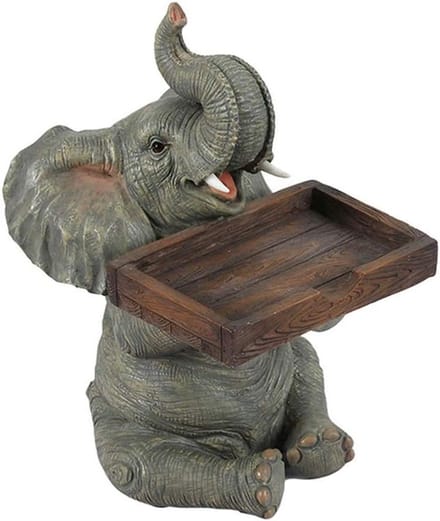 Olifant Visitekaarthouder - Bureau Organizer - Zakelijk Presenteren - Decoratief Hars Figuur - 19cm Hoog - Wit