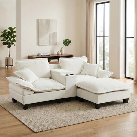 MODFU Hoekbank - Modulair Met Opbergruimte En USB-Aansluiting - Modern - Chenille - Beige - 224 x 151 x 90 cm