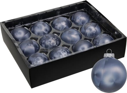 Othmar Decorations Luxe kleine kerstballen - 12x st - 6 cm - donkerblauw - glas - ice finish