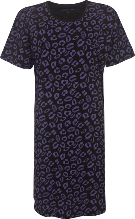Temptation Dames Bigshirt - Paars Kusjesprint - Zwart - Maat S