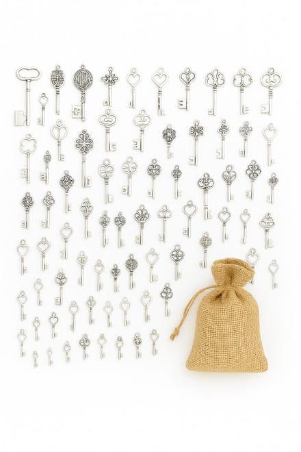 Waterval® Antique Keys Gift Set – 50 stuks – Zilver – Decoratieve Sleutels voor Bruiloft & Knutselprojecten