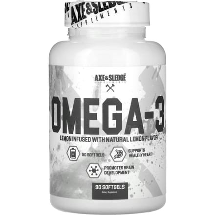 Ax & Sledge Supplementen, basis, omega-3, natuurlijke citroensmaak, 90 zachte capsules